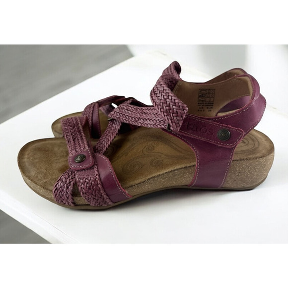 Taos Trulie Sandal Strappy Cork Wedge Leather Suede Cranberry Womens Size 8-8.5 - Picture 15 of 15